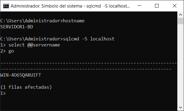 Verificar el nombre del servidor desde SQL Server, muestra el nombre anterior con select @@servername Verificar el nombre del servidor desde SQL Server, muestra el nombre anterior con select @@servername