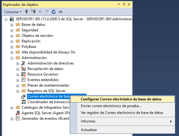 Configurar correo electrónico de base de datos Configurar correo electrónico de base de datos