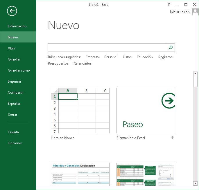 Abrir un nuevo libro en Excel