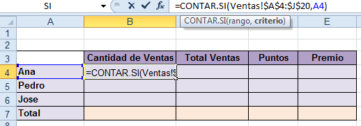 Función lógica CONTAR.SI, en excel