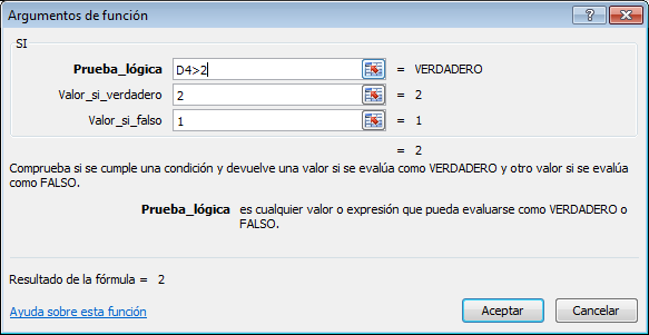 Prueba lógica funcion SI Excel