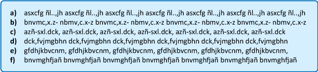 Ejercicios de afianzamiento con las filas básica e inferior para aprender a escribir con los diez dedos
