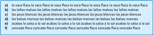 Ejercicios de frases con las filas básica e inferior para aprender a escribir con los diez dedos