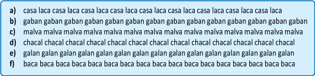 Ejercicios de palabras con las filas básica e inferior para aprender a escribir con los diez dedos