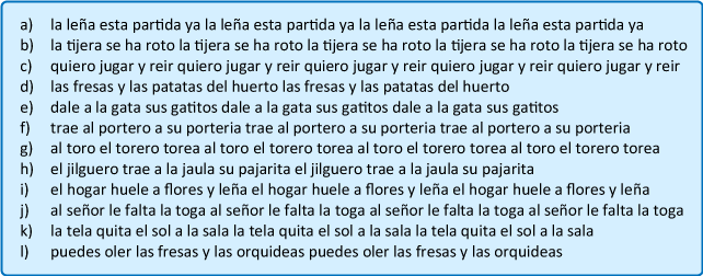 Ejercicios de frases con las filas básica y superior para aprender a escribir con los diez dedos