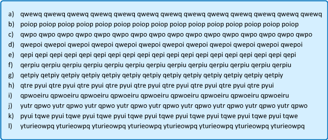 Ejercicios de afianzamiento con la fila superior para aprender a escribir con los diez dedos