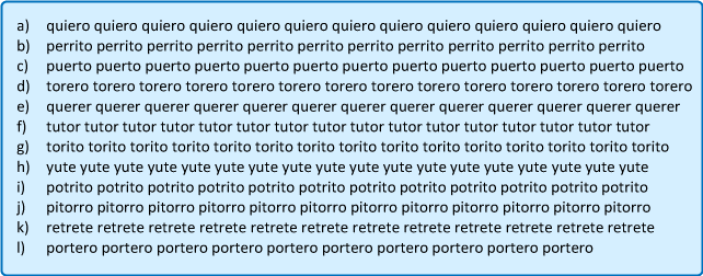 Ejercicios de palabras con la fila superior para aprender a escribir con los diez dedos