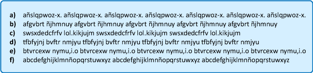 Ejercicios de afianzamiento con las tres filas para aprender a escribir con los diez dedos