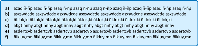 Ejercicios básicos con las tres filas para aprender a escribir con los diez dedos