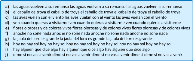 Ejercicios de frases con las tres filas para aprender a escribir con los diez dedos