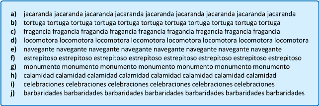 Ejercicios de palabras con las tres filas para aprender a escribir con los diez dedos