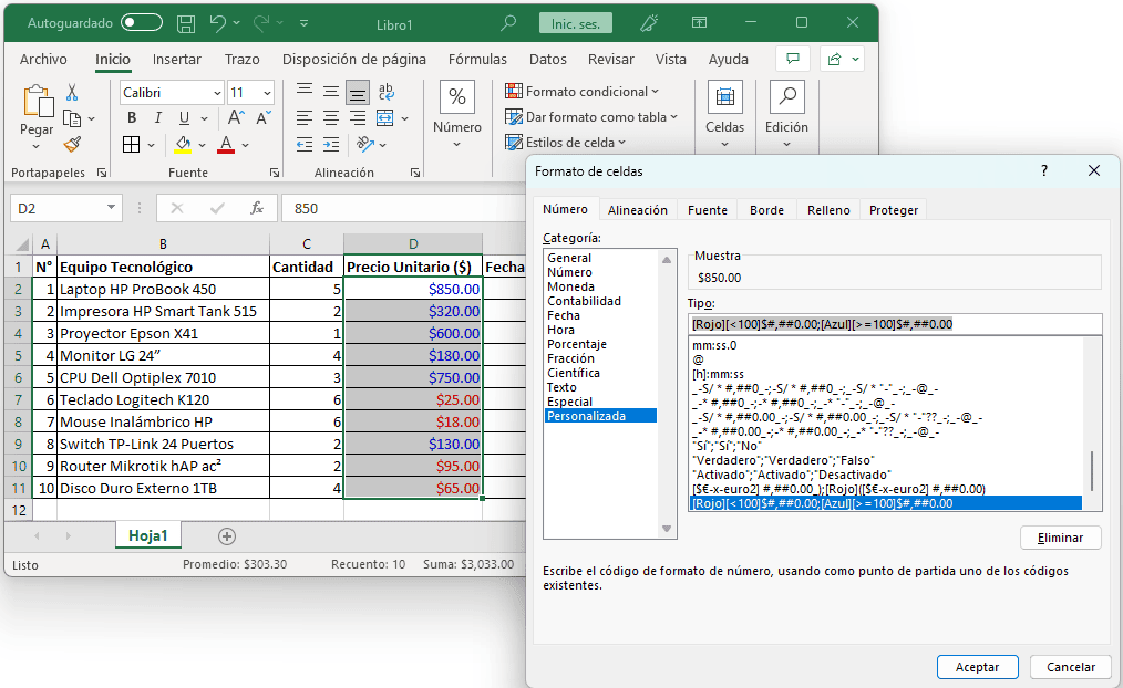 Aplicar formato personalizado en en Excel