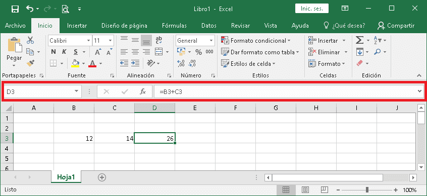 Barra de fórmulas de Excel