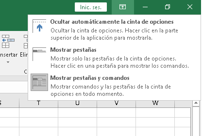 Mostrar u ocultar la cinta de opcines de excel