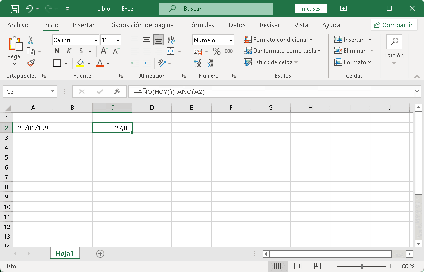 Calcular la edad de una persona en Excel