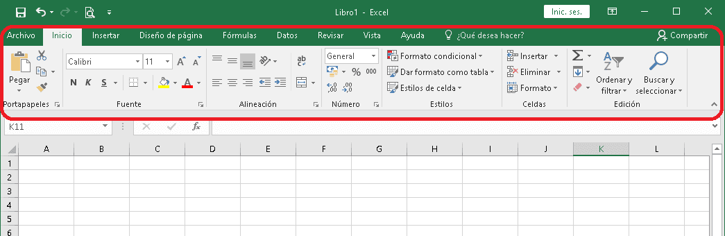 Cinta de opciones de excel
