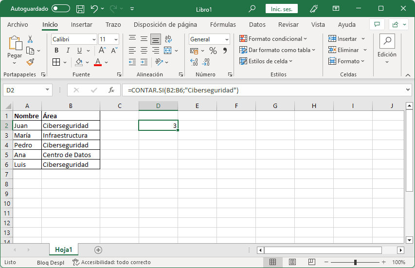 Uso de la función CONTAR.SI en Excel