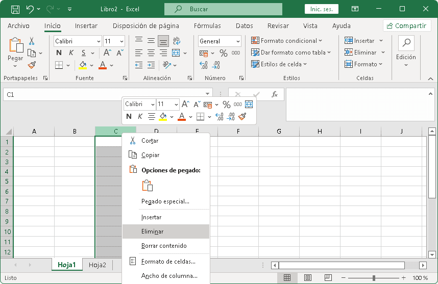 Eliminar filas en Excel