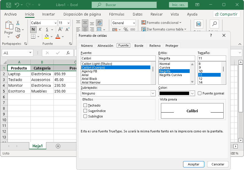 Cambiar formato de texto en Excel