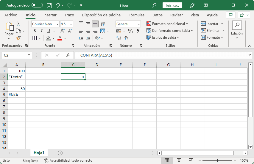 Uso de la función CONTARA en Excel