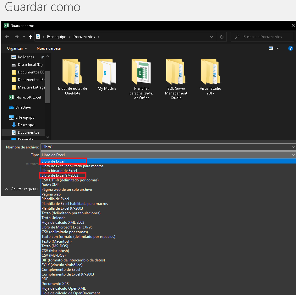 Guardar en formato XLSX, XLS de Excel
