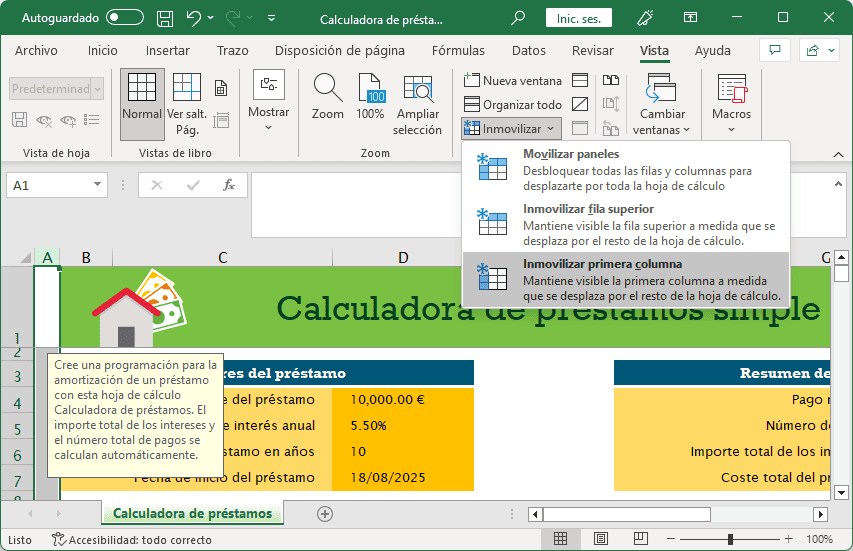Inmovilizar la primera columna
