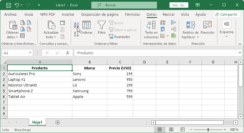 Ordenar datos alfabéticamente en Excel