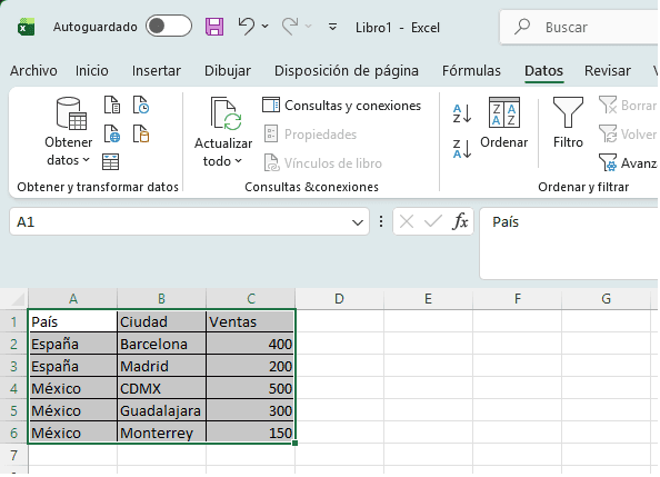 Resultados de como ordenar por varias columnas en Excel