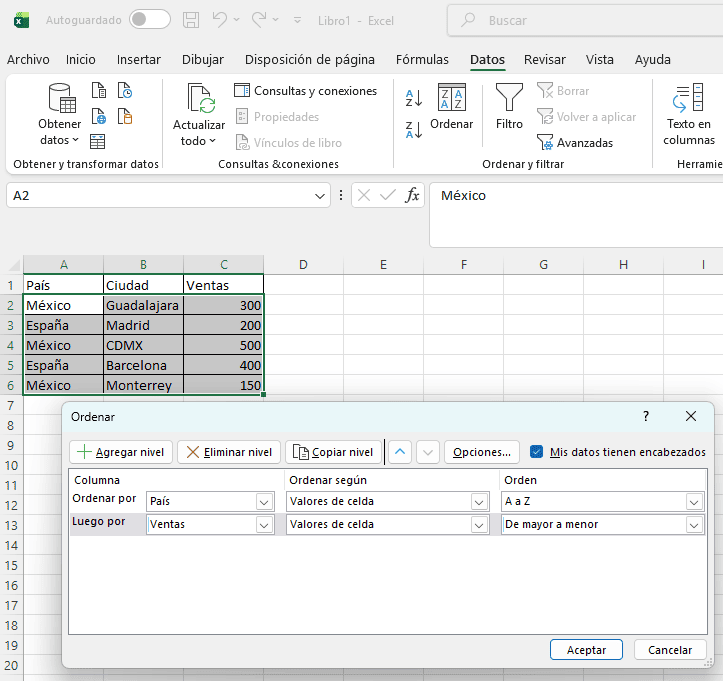 Cómo ordenar por varias columnas en Excel