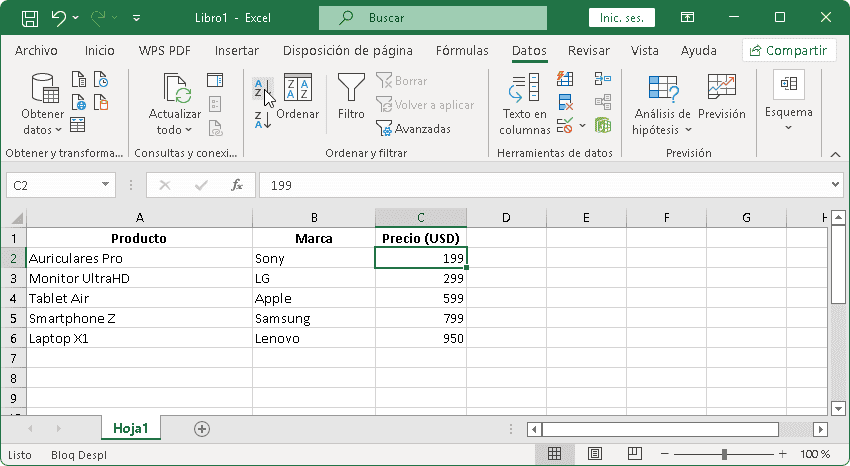 Ordenar datos numéricamente en Excel
