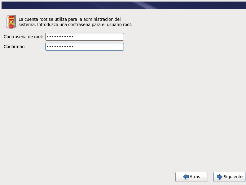 Contraseña para el usuario root