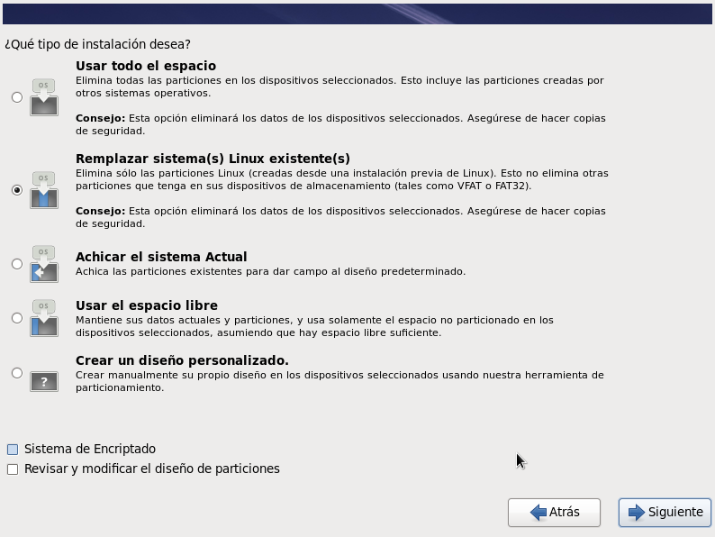 Seleccionar tipo de instalación