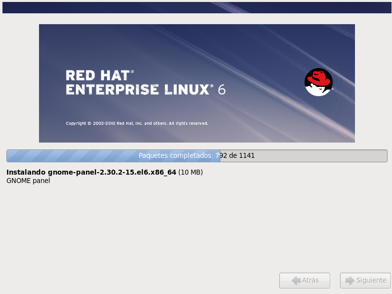 Progreso de la instalación de Red Hat Enterprise Linux