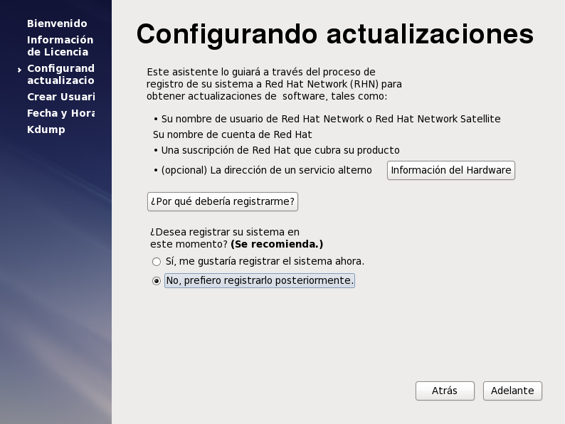 Registrar posteriormente