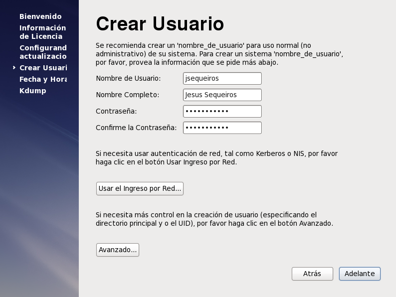 Ingresar datos del usuario normal