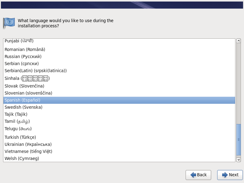 Selección del idioma de instalación