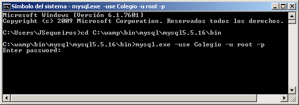 Abrir ubicación de MySQL en Windows con CMD