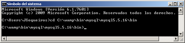 Ubicación de MySQL en Windows con CMD