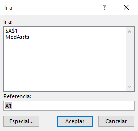 Cuadro de diálogo Ir a... en Excel 2016