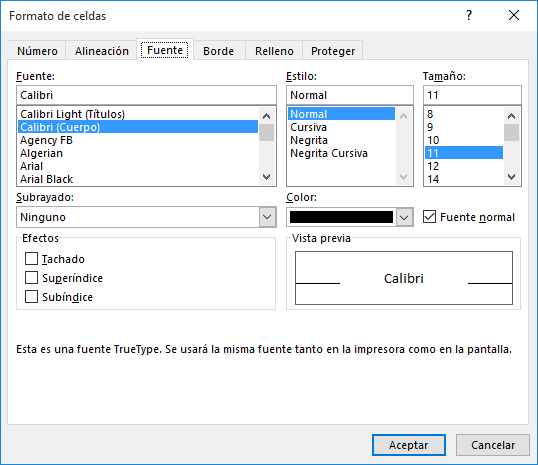 Cuadro de Formato de Celda Excel 2016