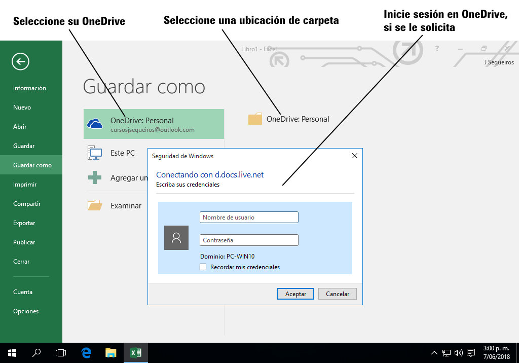 Guardar un libro Excel 2016 en OneDrive