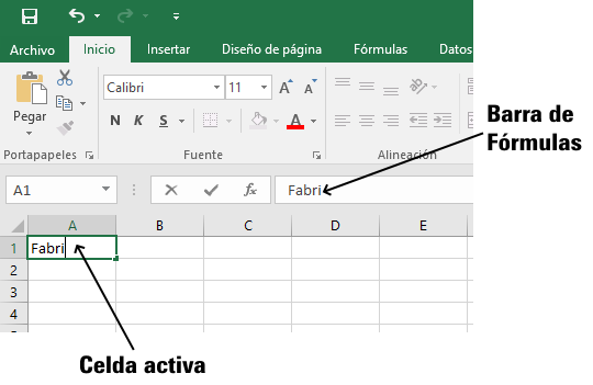 Ingresar datos en la barra de fórmula de Excel 2016