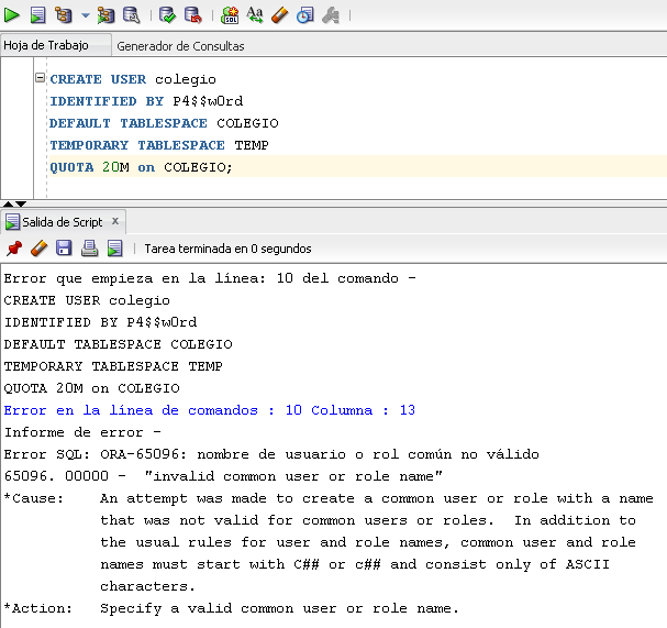 Error SQL: ORA-65096: nombre de usuario o rol común no válido