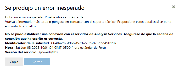 No se pudo establecer una conexión con el servidor de Analysis Services.