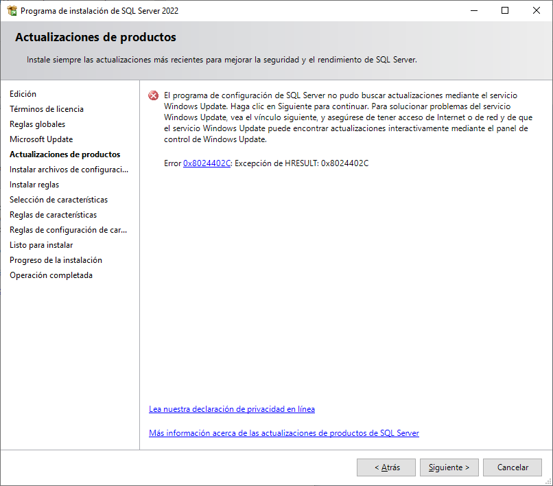 Actualizaciones del producto SQL Server 2022