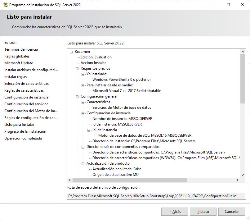 Listo para instalar SQL server 2022