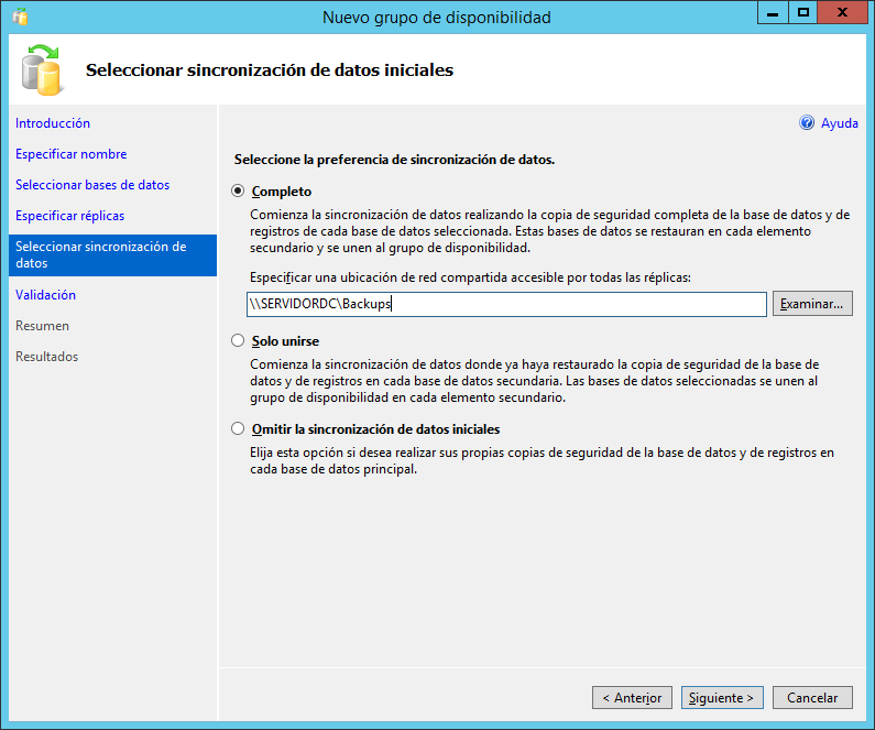 Especificar preferencia de sincronización para el grupo de disponibilidad AlwaysOn SQL Server