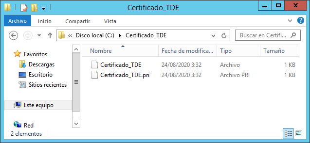Crear una Copia de seguridad del certificado TDE SQL Server