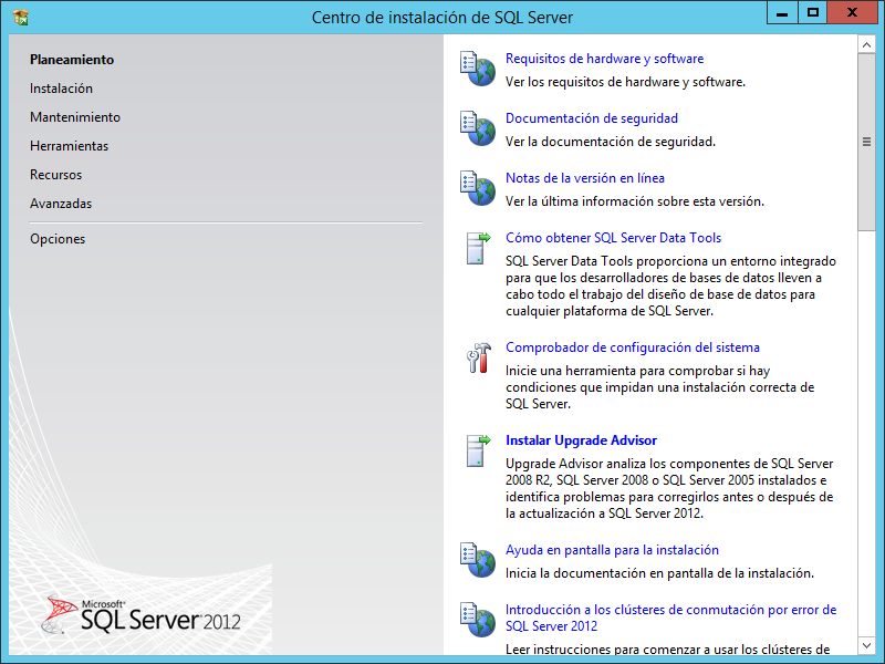 Centro de Instalacion de SQL Server 2012