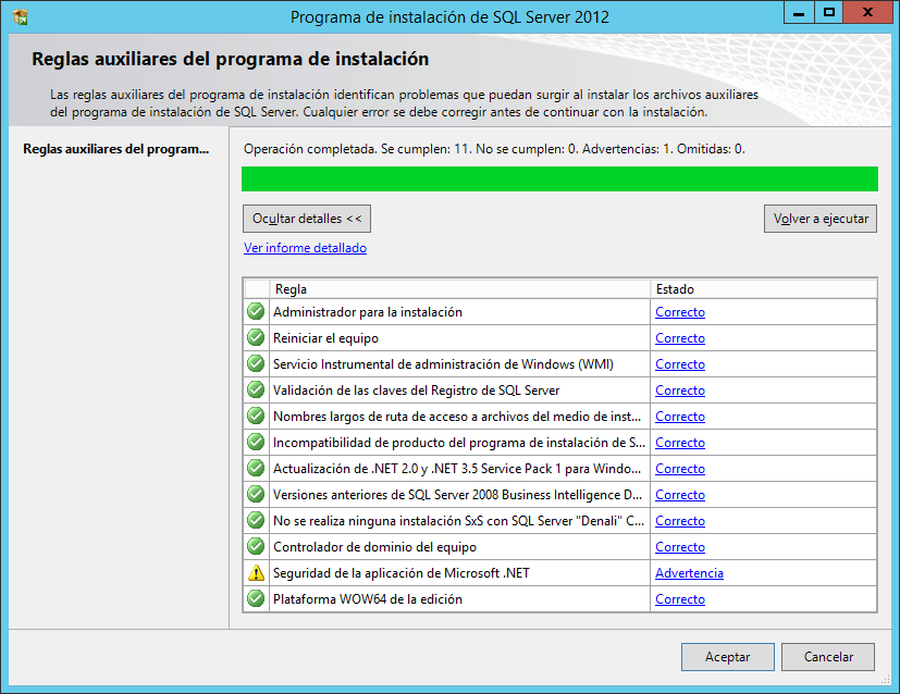 Comprobar compatibiliadd de la instalacion de SQL Server 2012